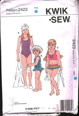 2423 Vintage Kwik Sew SEWING Pattern Girls Swimsuit Bathing Suit 8 - 12 OOP Sew - Image 1 of 2