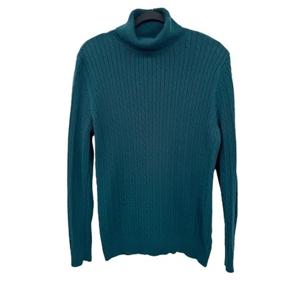 Laura Scott Women's XL Teal Green Turtleneck Sweater Cable Knit Cotton Blend - Image 1 of 4