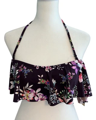 Hobie 比基尼泳装吊带上衣紫色热带花卉女式 S 码全新带标签 — 第 1/4 张图片