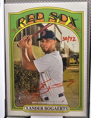 2021 Topps Heritage Xander Bogaerts Real One Red Ink Auto 30/72 Autograph  - Image 1 of 2