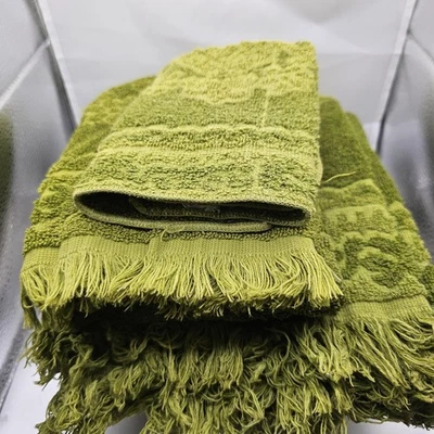 Juego de 3 toallas decorativas vintage de moda con flecos verdes aguacate jacquard Foto 1 de 4