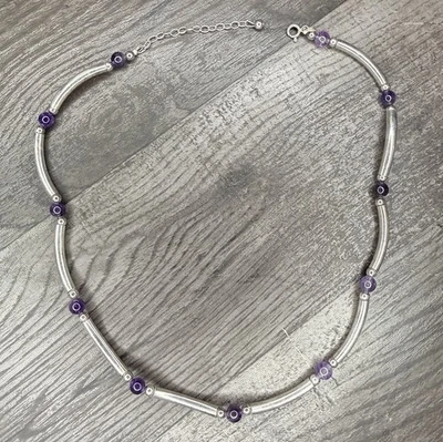 "Collar Navajo vintage de amatista de plata de ley maciza 17"" ajustable 20 gramos". Foto 1 de 4