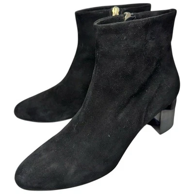 Calvin Klein Womens Size 41 10 Black Suede Lucite Block Heel Ankle Booties Boots - Image 1 of 4