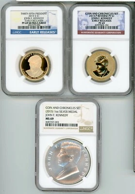 2015 KENNEDY  MEDAL  PROOF AND REVERSE PROOF NGC PF 69  AND MS 69 - TRIO - Image 1 of 4