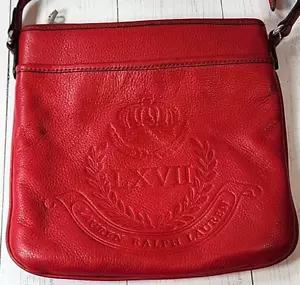 RALPH LAUREN Stockbridge Red Leather Flat Crossbody Bag - Picture 1 of 17