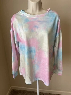 Sudadera para mujer rosa y azul tie dye manga larga cuello redondo relajada cómoda S Foto 1 de 4