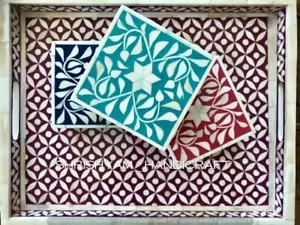 Handmade Beautiful Bone Inlay Serving Tray, Perfect for Hosting and Entertaining - Picture 1 of 31