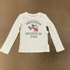 Gap Kids Girl Size Small 6-7 White Long Sleeve Unicorn You Rule Graphic T-Shirt - Picture 1 of 5