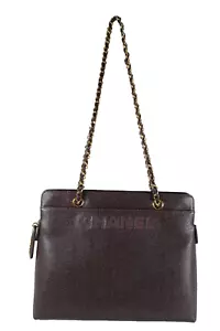CHANEL 98A Vintage Brown Caviar Leather LOGO Gold Chain Strap Medium Tote Bag - Picture 1 of 19