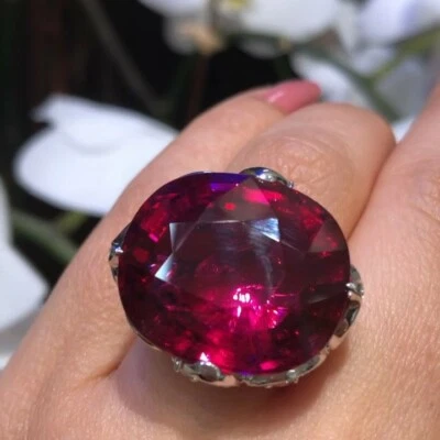 Fabulous 60.00CT Raspberry Pink Ruby With Multi Shape CZ Women's Royal Look Ring - Image 1 of 4