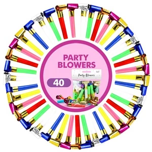 40pk Party Blowers | Kids Birthday Party Loot Bag Filler Blowouts Noise Whistles - Picture 1 of 12