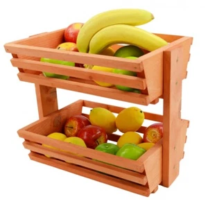 Soporte de almacenamiento de cocina para verduras de madera y frutas contenedor de 2 niveles marrón manchado - Imagen 1 de 5