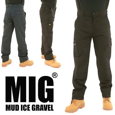 Mens MIG Cargo Combat Black Work Trousers & Knee Pad Pockets Size 30 to 42
