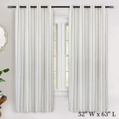 2 Paneles Granja Vertical Rayas Lino Blackout Cortina Térmica Ojal Cortina Foto 1 de 4