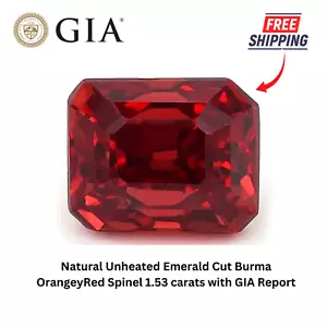 Natürlicher unbeheizter smaragdgeschliffener Burma orangeyred Spinell 1,53 Karat mit GIA-Bericht - Bild 1 von 5