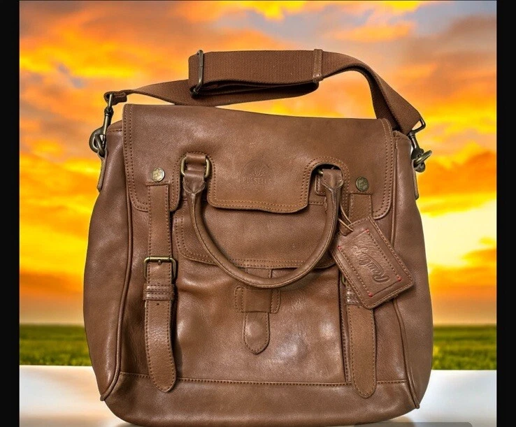 Bolso mensajero/portátil/maletín de cuero Rawlings marrón limitado, etiqueta de equipaje marrón Foto 1 de 4