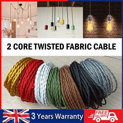 TWIST 2 Core Braided Fabric Cable Lighting Lamp Flex 8 AMP - Choice of Colors - Image 1 of 4