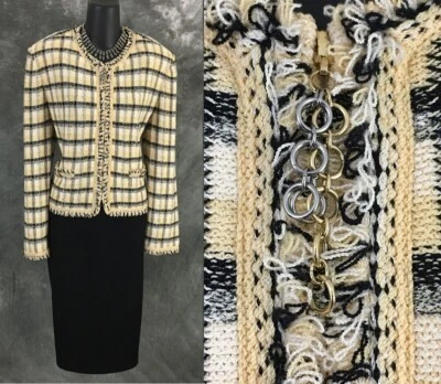 BEAUTIFUL St John collection knit yellow white black multi skirt suit size 14 - Изображение 1 из 4