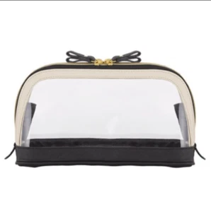 Clear Bow Travel Pouch COSMETIC BAG TRAVEL Purse 10.5x6.5in - Black/Ivory D4280 - Picture 1 of 1
