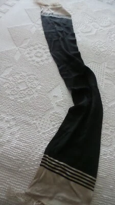 Antique SCARF Knit Stocking Material, Fringed, Black & Ecru Stripe,50" - Image 1 of 3