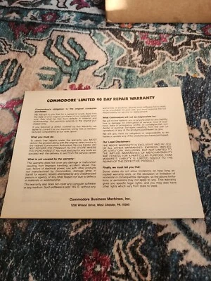 Commodore 90 Day Limited Repair Warranty Booklet - Image 1 of 3