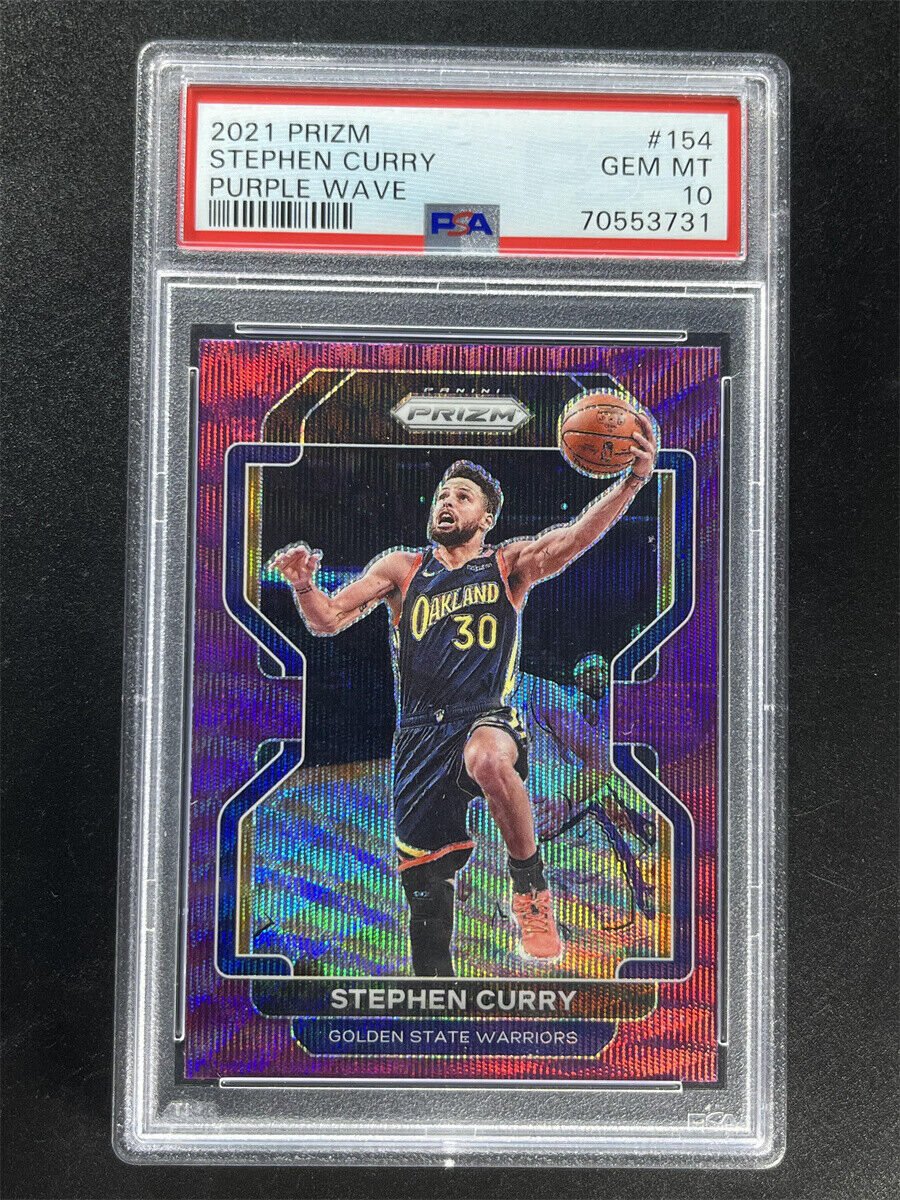 2021-22 Panini Prizm Stephen Curry #154 Purple Wave Prizm Warriors PSA 10 GEM MT