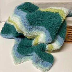 Handmade Super‑Soft Chevron Baby Lap Blanket 29″ x 39″ Blue & Green Afghan Throw - Picture 1 of 3