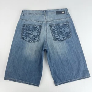 Ecko Unlimited Baggy Fit Blue Embroidered Pockets Denim Jean Shorts Mens 36 - Picture 1 of 5
