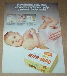 1973 print ad page - Vaseline Wipe n Dipe cute baby diaper rash Old advertising - Picture 1 of 1