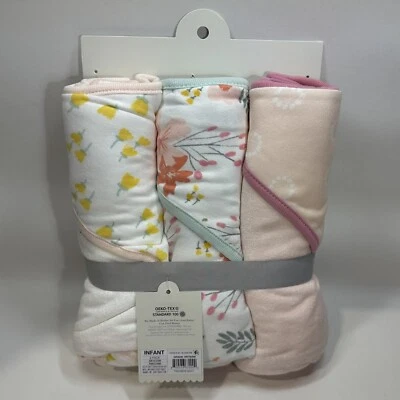 Baby Girls' 3pk Floral Meadow Hooded Towel - Cloud Island Pink & White Infant - Image 1 of 2