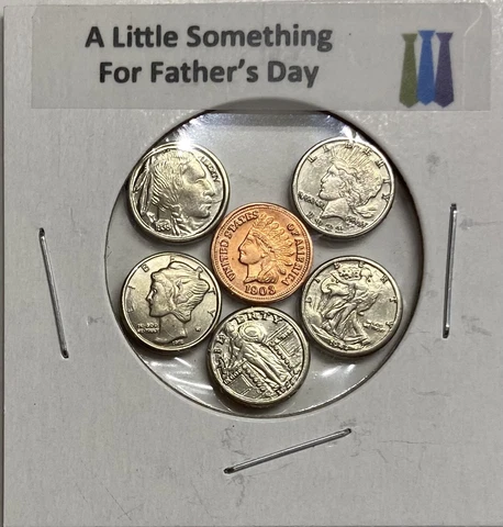 "A LITTLE SOMETHING" FOR FATHER'S DAY - TINY OBSOLETE U.S. COINS SET IN HOLDER Cover