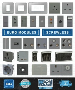 BG EURO MODULE SCREWLESS FLATPLATE BRUSHED STEEL GREY DATA HDMI TV CAT5 CAT6 USB - Picture 1 of 39