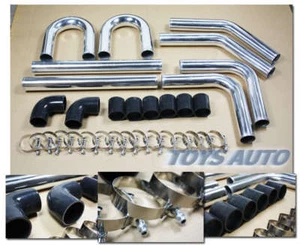 Rev9 Universal 32pc 2.5" 64mm Intercooler Pipe Piping Kit w Silicone Clamp Black - Picture 1 of 1