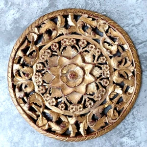 60Cm Wooden Carving Circle Sculpture Wall Hanging Hand Craft Art Decor Panel Vtg - Picture 1 of 8