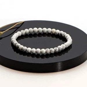 Natural Howlite Stone Dainty Bracelet 4mm White Gemstone Healing Bracelet Gift - Picture 1 of 5