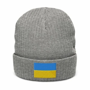 Ukraine Flag Hat Ukrainian Flag Embroidered Cuffed Beanie - Picture 1 of 8