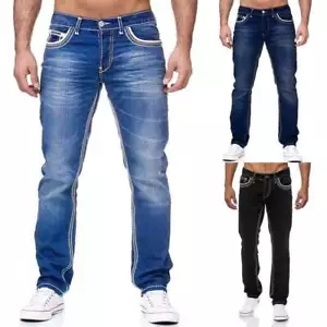New Men's Slim Fit Double Line Jeans Golden Classic Three Color Jeans - Picture 1 of 27