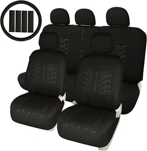 Leader Accessories 17pcs Embossed Black Auto Car Seat Covers Combo Pack for Cars - Picture 1 of 6