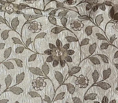 "Tela brocada metálica floral marfil marrón dorado 50"" de ancho vendida por yarda" Foto 1 de 4