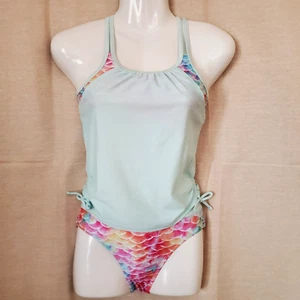 Girls Bathing Swim Suit 7/8 Medium Tankini Blue Shelf Bra Wonder Nation - Picture 1 of 17
