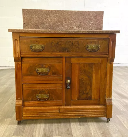 Antique 19th Century Victorian Eastlake Style Marble Top Commode Cabinet Cover