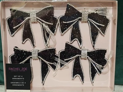4 Rachel Zoe GLAM BLACK BEADED BOW ORNAMENTS TREE retro viral  - Image 1 of 2