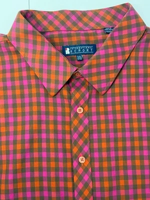 International Report Pink Orange Plaid Button Down Long Sleeve Shirt 5XL - Image 1 of 4