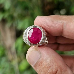 Deep Red Ruby Mens Ring Sterling Silver 925 Handmade Anari Yaqoot Ring Ruby Gem - Picture 1 of 7