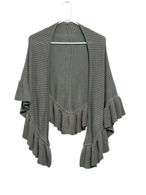 ELIZABETH GILLET NYC Gray Ruffled Shawl Cotton Knit - Image 1 of 4
