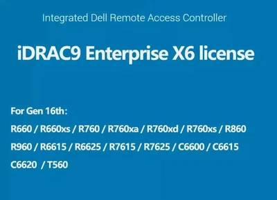 iDRAC9 X6 16G Enterprise License for Dell R860 R960 T560 T660 R760xs R6625 R7615 - Image 1 of 4