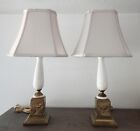 Vintage Pair (2) Of Beautiful Brass & Marble 16" Table Lamps W/ Lamp Shades