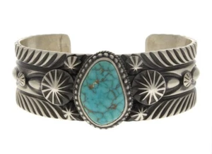 Natural Kingman Waterweb Turquoise Bracelet By Navajo Artist Delbert Gordon - Picture 1 of 5