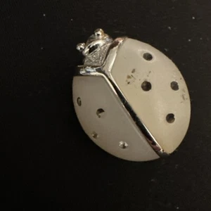 Vintage Silver Tone Frosted Acrylic with Rhinestones Ladybug Pin Avon Lucky - Picture 1 of 4