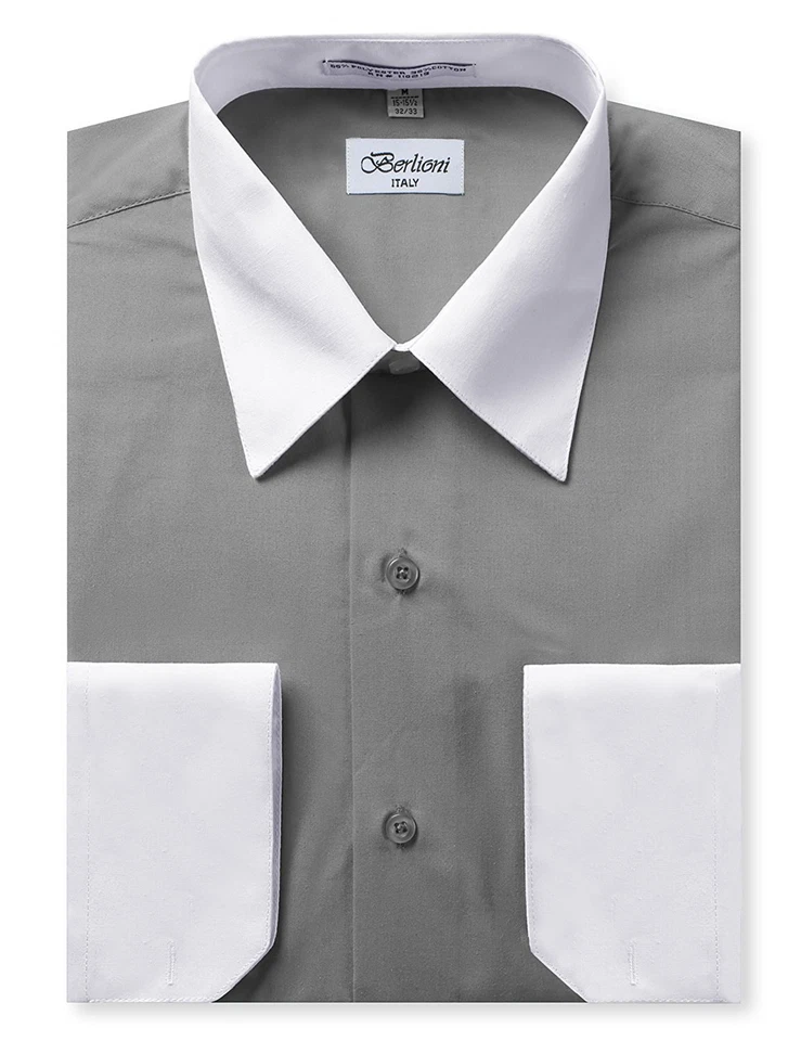 Camisa de Vestir Berlioni Italia Para Hombre Premium Clásica Cuello y Puños Dos Tonos Foto 1 de 1